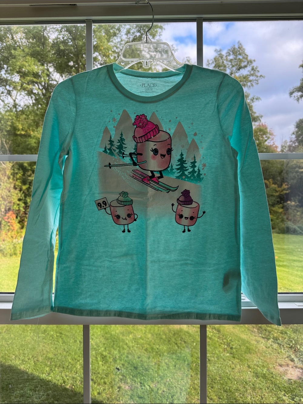 The Children's Place Teal Long-Sleeve Ski S'mores Graphic Tee. Girl’s Size XL 14